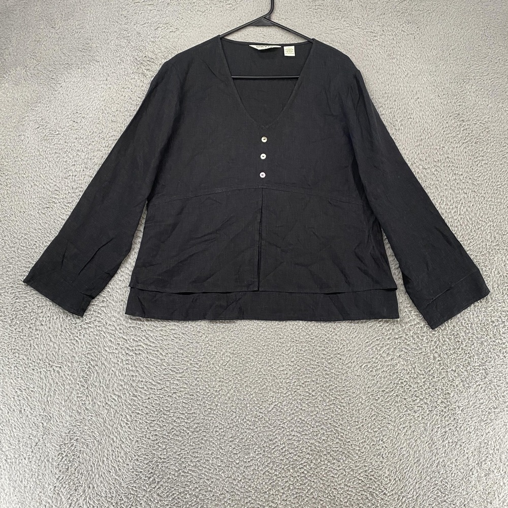 Orvis Hemp Lyocell Top Womens Large Popover V Neck Button Long Sleeve Layered